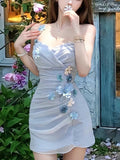 Advbridge Elegant Chic Sexy One Piece Dress Y2k Women Vintage Casual Slim Mini Dress Female France Fashion Flower Clothing 2024 Summer New