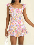 Advbridge Ruffles Sleeveless Boho Summer Floral Dress Women Backless Sexy Mini Beach Vintage Dress Dropshipping Chic Short Dress
