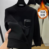 Advbridge Autumn Winter Men Trendy Vintage Simple Fleece Warm Sweatshirt Y2K Casual StreetwearHoodie Solid Long Sleeve Loose Pullover Tops