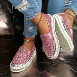 ADVBRIDGE  -  Women's Bling Rhinestone Decor Flats Comfort Thick Sole Slip on Casual Shoes Woman Fashion Glitter Platform Loafers Shoes