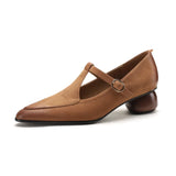 Advbridge new Spring women pumps natural leather 22-24.5cm length sheepskin t-tied pointed toe Buckle Mary Jane shoes T-strap