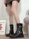 Advbridge Ladies Mid Calf Shoes Studded Round Toe Platform Brown Women's Half High Boots Sale Winter  Novelty Designer Luxury Cosplay