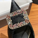 Advbridge High Heeled Sandals Women Rhinestone Pointed Toe Pumps Women Sandals Satin Elegant Office Shoes New Summer Low Heel Mule Sandals
