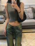 Advbridge Woman Slim Jeans Low Waist Denim Wide Leg Pants Floor-Length Trousers Wash Vintage Bell Bottoms Streetwear All-match Gyaru