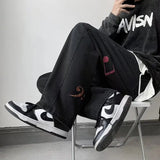Advbridge Spring Autumn Embroidery Denim Pants Men New Fashion Streetwear Jean Pants Loose Straight Hip Hop Mopping Jeans Blue/Black
