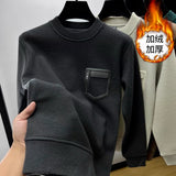 Advbridge Autumn Winter Men Trendy Vintage Simple Fleece Warm Sweatshirt Y2K Casual StreetwearHoodie Solid Long Sleeve Loose Pullover Tops