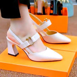 Advbridge Zapatos De Mujer Women Casual Pointed Toe Black Patent Leather Buckle Strap High Quality Heel Shoes for Party A1021