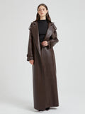 Advbridge Spring Autumn Extra Long Brown Pu Leather Trench Coat for Women Sashes Luxury Chic Overcoat Runway European Fashion 2024