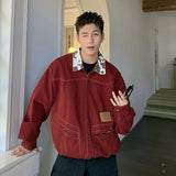 Advbridge Men's Leisure High Street Cargos Jacket Streetwear Lapel Korean Loose Stylish Popular Clothes Long Sleeve Retro Zipper Coats