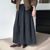 ﻿ Advbridge Loose Stripe Flower Bud Skirt Women Casual High Elaist Waist Silk Line Warm Lantern Dress Female 2025 Spring New Lady Outwears