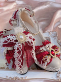 Advbridge Girl Lolita Handmade Red/white Flower Wedding High Heels Chinese Style Women's Tea Party Lo Handmade Stage Performance Shoes