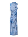 Advbridge Tie-dyed Folds Mesh Women Dress Summer Casual Sleeveless Blue Maxi Dress Back Zipper Long Beach Party Vestidos Boho Dress 2025