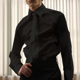 Advbridge 2025 New French Style Shirt For Men Spring Summer Long Sleeve Top With Tie Fashion Mesh Patchwork Banquet Gentleman Shirts