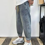 Advbridge Men's Jeans Cropped Man Cowboy Pants Light Blue Trousers Harem Designer Cotton Baggy Plus Size Regular Korean Fashion Soft Loose