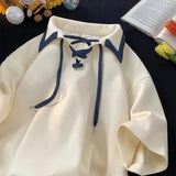 Advbridge Checked Short-sleeved T-shirt Women Men's Summer Trend Casual Lapel T-shirt Youth Versatile Mid-sleeved Hong Kong Style Top