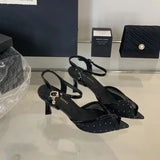 ADVBRIDGE  -  8cm High Heels Sandals Silver Mesh Rhinestone Stiletto Heels Shoes Woman Summer Sandals Black Ladies Shoes Zapatos De Mujer