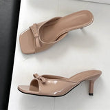 ADVBRIDGE  -  Cute Low Heel Slide Sandals Sexy Open Toe Patent Leather Bow Design Slippers Women Summer Sandals for Women Zapatillas De Casa