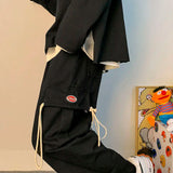 Advbridge Korean Style Wide leg Cotton Cargo Pants Men Streetwear Straight Hiking Oversize Baggy Sweatpants Casual Trousers Side Pocket