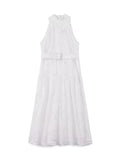 Advbridge Cotton White A-line Hollow Out Belt Casual Maxi Long Summer Women Dress Halter Sleeveless Sundress Robe Party Vestidos 2024