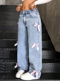 Advbridge Women Bowknot Jeans Pants Y2k Loose Straight Blue Baggy Aesthetic Washed Jeans Female 2025 Spring Fashion Lady Denim Trousers