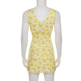 ADVBRIDGE  -  Women Floral Print Tank Dress Summer Sleeveless V Neck A-Line Slim Short Mini Dresses Beach Vacation Vestidos