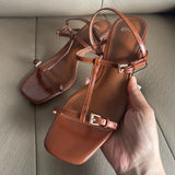 ADVBRIDGE  -  Brown Narrow Band High Heeled Sandals Women Fashion Sexy Open Toe T Strap Buckle Brand Designer Shoes Elegant Sandalias De Mujer