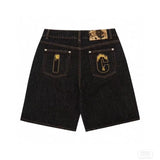 Advbridge Y2k Streetwear Jean Shorts Gym Shorts for Men Casual Fashion Aesthetics Pattern Print Loose Sweatpant Gothic Black Denim Shorts