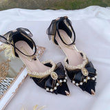 Advbridge Stage Performance Shoes Girl Lolita Handmade Black Pointed Thin Heels Elegant Flower Wedding High Heels Lo Shoes Gift For Daught