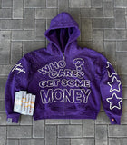 Advbridge Who Cares Get Some Money Applique Printed Zip Hoodie Womens Graphic Sweatshirt Retro Streetwear Casual Hooded Printed Sweatshirt