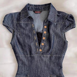 ADVBRIDGE  -  Girl Retro Denim Dress 2025 Summer Y2k Short Sleeve Button Streetwear Fashion Slim Fit Short Dresses Women's Mini Skirt