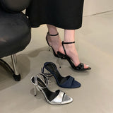 ADVBRIDGE  -  Blue Heels Sandals Sexy Peep Toe Stiletto Heels 9cm Ladies Summer Dress Shoes Silver Belt Cross Ankle Sandalias De Mujer 2025