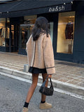 Advbridge 2024 Autumn Winter Women Plush Jacket With Pockets Casual Loose Lapel V Neck Long Sleeve Warm Coat Fashion Female Street Outwear