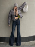 Advbridge  Women's American Blue Flare Jeans High Waist Wide Leg Pants Y2K Style Fashion Streetwear Female Straight Bell-bottom Trousers