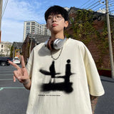 ADVBRIDGE  -  Men's T-shirt Cotton Casual Streetwear Funny Design Print Summer Loose Cool O-neck T Shirt for Men T-shirt Male Tee Plus Size