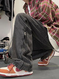 Advbridge New American Retro Zipper Jeans Men's Washed Straight Leg Micro Flared Pants High Street Vibe Trendy Brand