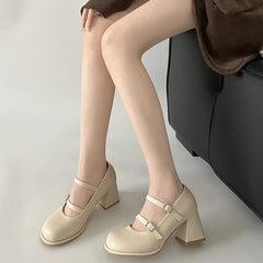 Advbridge  -  Vintage Women Mary Jane Shoes Women Vintage Girls JK Shallow Thick Heel Shoes Ladies Elgant Street Style Pumps