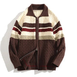 Advbridge Men's Jacquard Patchwork Knit Zipper Cardigan Sweater Korean Popular Retro Long Sleeve Streetwear Stylish Leisure Knitwear S-2XL