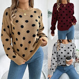Advbridge 2025 Autumn/Winter Casual Contrast Color Polka Dot Sweater Women Round Neck Loose Pullover Female Fashionable Retro Outerwear