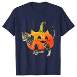 Advbridge Summer Men Funny Street Personality Fun T-Shirt Fashion O Collar Short Sleeve Casual Top Halloween Pumpkin Cat Print Clothing