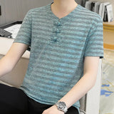 ADVBRIDGE  -  Short-sleeved Thin Ice Silk New Striped Half-sleeved Summer V-neck Top Popular Men's T-shirt
