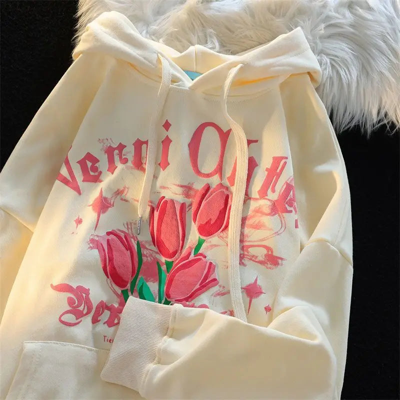 Advbridge Spring Autumn Sweet Tulip Milk Apricot Sweatshirt Y2k Hoodie Women Lazy Couple Tops Harajuku Fashion Casual Loose Preppy Coat