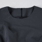 ADVBRIDGE  -  Women Korean A-Line Dress with ‌Belted Tie‌ Gray Crew Neck Short Sleeve Casual Short Dresses Minimalist Streetwear