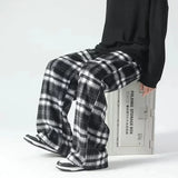 Advbridge Loose Lazy Plaid Velvet Joggers Pants Men Streetwear Oversized Pants Y2k Fashion Casual Hop Hop Elastic Wasit Straight Trousers