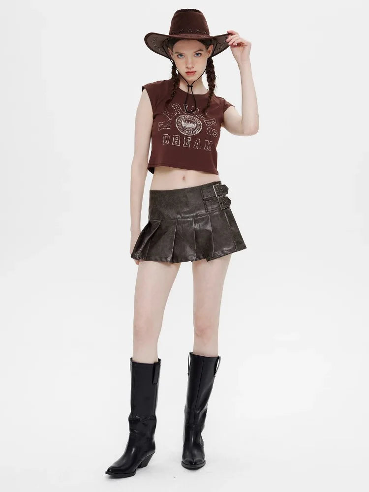 Advbridge PU Leather Pleated Skirt High Waist Female Summer Thin Ultra Short Skirt Y2k Korean Fashion Cute A Word Skirt