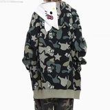 Advbridge American Trendy Hello Kitty Camo Star Print Hooded Embroidered Hoodie for Women Loose Fitting Casual Zippered Coat Clothes