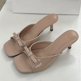ADVBRIDGE  -  Cute Low Heel Slide Sandals Sexy Open Toe Patent Leather Bow Design Slippers Women Summer Sandals for Women Zapatillas De Casa