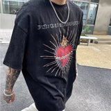 Advbridge Graphic Printed Washed Cotton Men T-shirt Off Shoulder Retro Shirts  Harajuku Women Hip Hop Streetwear Oversized Loose Top Tees