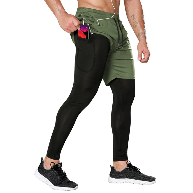 Advbridge Casual Jogging Solid Mid Waist Pockets Gym Pants Men Clothing Loose Fake Two Piece Fast Dry Trousers Male Baggy Shorts