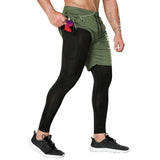 Advbridge Casual Jogging Solid Mid Waist Pockets Gym Pants Men Clothing Loose Fake Two Piece Fast Dry Trousers Male Baggy Shorts