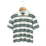 Advbridge  Burgundy Striped Casual Women T-shirt Summer Loose Polo Shirts Buttons New Female Tops Blouse White Tops Spring Shirt